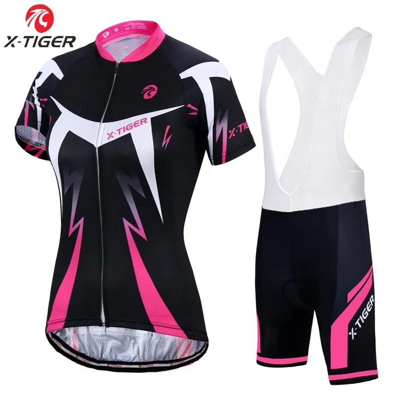 X-tiger conjunto de ciclismo feminino babador verão manga curta terno anti-uv roupas de bicicleta de secagem rápida camisa de montanha roupas femininas - Image 1