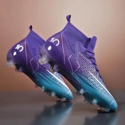 Venda quente dos homens chuteiras de futebol alto tornozelo sapatos de futebol longos picos ao ar livre botas de treinamento de futebol para homens mulheres sapatos de futebol - Image 1