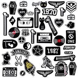 Patches de apliques bordados para vestuário, preto e branco, Tecido bonito, DIY Vestuário Acessórios, Emblemas Música 1987 - Image 1