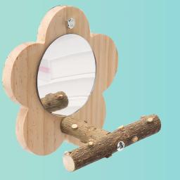Natural Wood Bird Perch Stand Com Espelho, Suporte De Madeira, Plataforma De Papagaios, Acessórios De Gaiola, Branch Perch Rod - Image 2