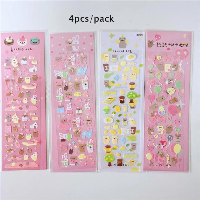 Conjunto Completo de Adesivos Decorativos Bobo Flora: Kawaii Urso e Coelho em Estilo Coreano para Jornal, Agenda e Papelaria