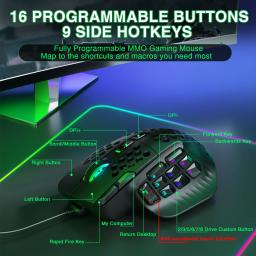Soluaka sm809 mouse para jogos com fio, 16 botões laterais, 22800 dpi, programável, macro mmo, gamer paw3311, favo de mel, ergonômico, rgb - Image 6