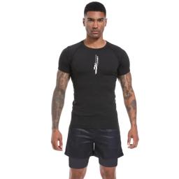 Camisas de compressão atléticas masculinas impressas atlético secagem rápida respirável rash guard atlético apertado treino topos verão - Image 6