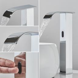Torneira de cachoeira de sensor inteligente de banho de luxo Torneira misturadora de água quente e fria automática, sem toque, curta, alta grua para banheiro - Image 3