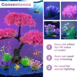 Plantas Plásticas artificiais para a decoração do aquário, suprimentos de decoração do aquário, flor de cerejeira rosa e grama - Image 5