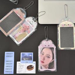 Kawaii Casa Titulares Do Cartão Com Corrente, Kpop Photocard Titular, Tampa De PVC Transparente, Chaveiro, 1Pc - Image 3
