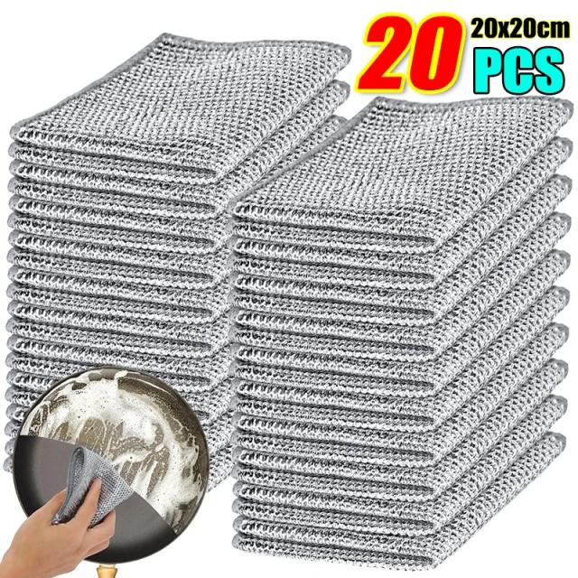 Pano de Limpeza de Fio de Aço Malha Prata com Trapos Espessados e Óleo Antiaderente para Cozinha Sem Riscos