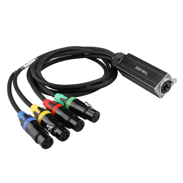 Conversor de Rede Blindado para 4 Canais com Conectores XLR 3-Pin e Cabo RJ45 CAT5 para Alto-Falante