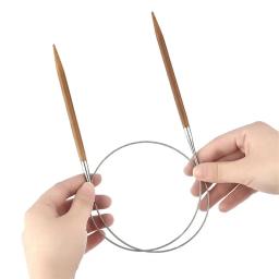 Agulhas de tricô circulares para costura Crochet de bambu Ganchos de cúspide dupla, Tubo de aço inoxidável DIY Ferramentas de costura manuais 3.0-12mm - Image 2