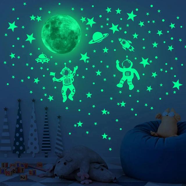 Luminous Moon and Stars Adesivos de Parede Brilho no Escuro 1 Pacote