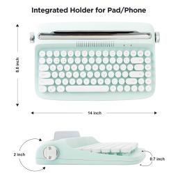 YUNZII-Máquina de escrever retro sem fio Bluetooth, teclado estético, suporte integrado para vários dispositivos, Sweet Mint, ACTTO B303 - Image 2