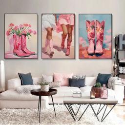 Unframed Cowgirl Rosa Botas Poster, Y2K Arte, Pintura da lona, Coastal Light, Menina, Quarto, Sala, Cosy, Wall Art, 3 peças - Image 3
