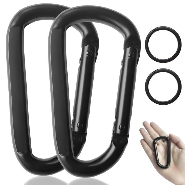 Mosquetão Preto Resistente de 3" para Redes e Acessórios de Acampamento, Suporta 880 Libras, Ideal para Caminhadas e Chaveiros