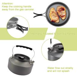 1 conjunto ao ar livre panelas panelas de acampamento piquenique conjunto de utensílios de cozinha antiaderente com colher dobrável garfo faca chaleira copo - Image 2