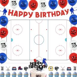 Funmemoir hóquei no gelo esportes temáticos meninos festa de aniversário decorações balões de hóquei bolo topper feliz aniversário banner pano de fundo - Image 1