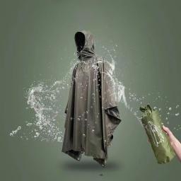 Poncho de chuva tático 3 em 1, capa individual para acampamento, capa de chuva à prova d'água para caminhadas, poncho masculino - Image 3