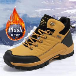 Botas de couro impermeáveis para homens, tênis antiderrapantes, sapatos de caminhada, trekking, trabalho, ao ar livre, escalada, neve, inverno, marca - Image 2
