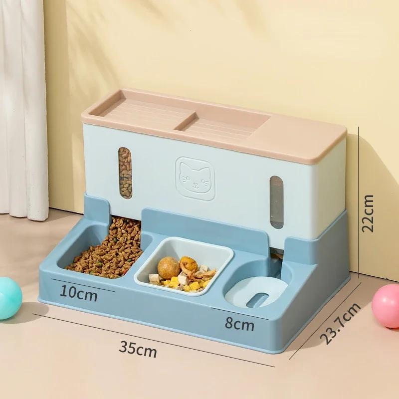 Alimentador de animais de estimação automático para gato e cachorro, tigela de alimentação 3-em 1, tigela dupla de água potável, suporte levantado, tigelas para animais de estimação - Image 1