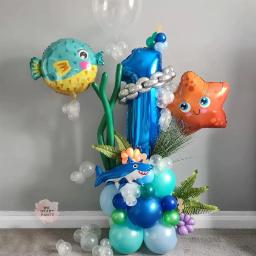 Balão de animais marinhos para decoração de aniversário, festa mundial oceânica, concha, estrela do mar, peixe, cavalo, polvo, tubarão - Image 4