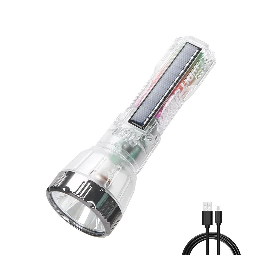 Lanterna solar portátil 3 modos de luz tipo-c recarregável tocha super brilhante com bateria 1200mah lanterna de busca de acampamento ao ar livre - Image 1