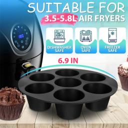 Airfryer Silicone Muffin Pan Cupcake Mold, antiaderente Mini Bolo Mold, Air Fryer Acessórios, 7 Copos, 3.5 a 5.8 L - Image 4