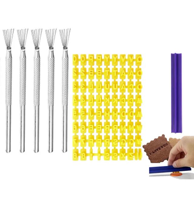 Conjunto de Ferramentas de Texturização DIY com Carimbos e Agulhas para Cerâmica - Embossers Alfanuméricos para Esculturas e Arte em Argila