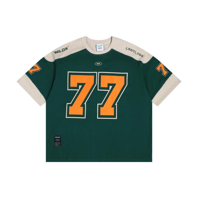 Camiseta V-Neck de Futebol Retro Americana com Estilo Harajuku e Patchwork para Hip Hop e Basquete