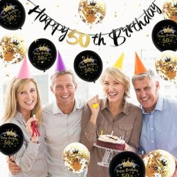 Banner de Aniversário Suspenso, Papel Preto e Dourado, Decoração de Festa de Aniversário, Aniversário, 16, 18, 21, 30, 40, 50, 60 anos - Image 5