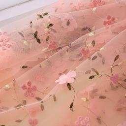 Tecido De Renda De Malha De Bordado De Flor Rosa Empoeirado, Tecido de tule macio para roupas DIY, Padrão Floral - Image 4