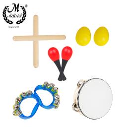 M MBAT-Percussão Conjunto de Instrumentos Infantis, Instrumento de Bateria, Preto, Cordeiro Chop, Pandeiro, Sand Egg, Ritmo Vara, 6 ", 5Pcs, Conjunto - Image 2