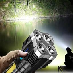 USB recarregável lanterna LED com Power Display e projetores laterais COB, tochas portáteis, Super Bright, Camping Light, 4 cabeças - Image 6