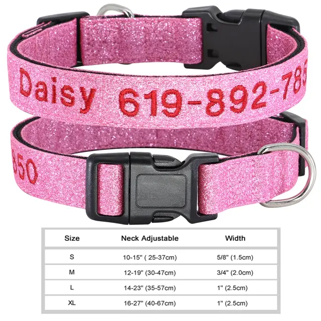 Coleira de Nylon Bordado Ajustável para Cães com Nome Personalizado, Ideal para Pequenos, Médios e Grandes Animais de Estimação