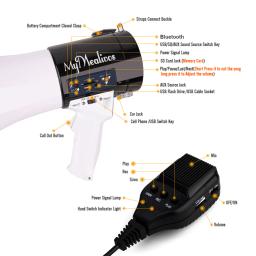 Volume portátil controle bullhorn voz sirene alarme modos megafone falante com e cinta preta Bluetooth - Image 2