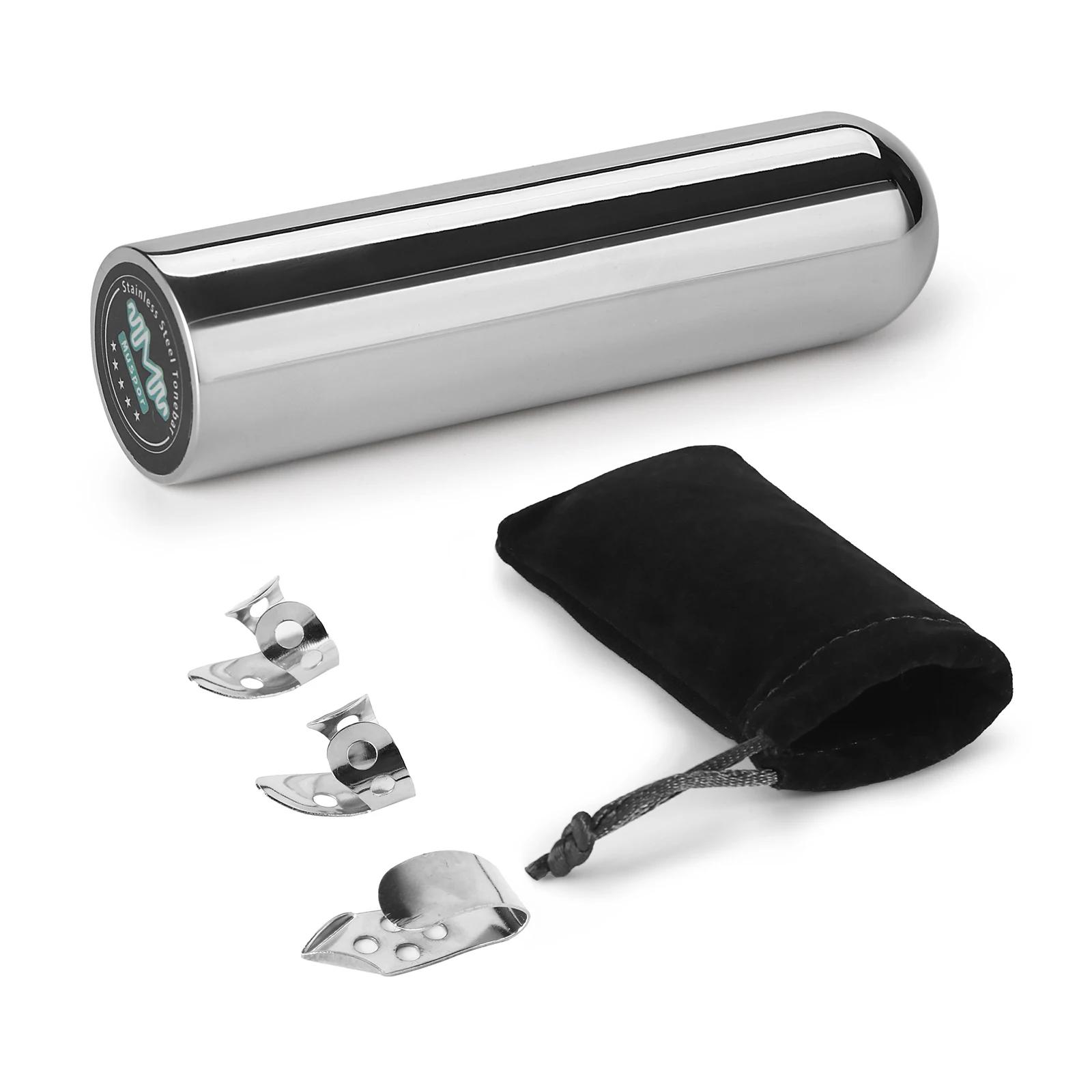 Música Guitar Slide Tone Bar Set, Aço inoxidável, 3 Metal Finger Picks, Saco de armazenamento, Acessórios de guitarra - Image 1