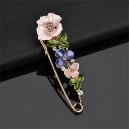 Alfinetes de agulha grandes flores coloridas para mulheres, strass elegante, roupas florais broches, festa de casamento jóias, moda luxo - Image 3