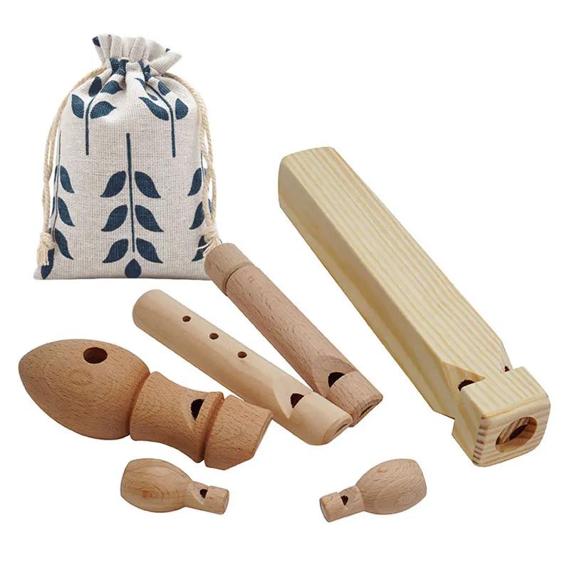 Soprador de madeira para crianças, brinquedos musicais, apito de faia, flauta de trem, jogos montessorianos de 3 a 6 anos - Image 1