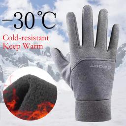 Luvas térmicas impermeáveis para homens e mulheres, forrado de lã, resistente, tela sensível ao toque, antiderrapante, cinza, passeios de moto, ao ar livre, inverno - Image 2