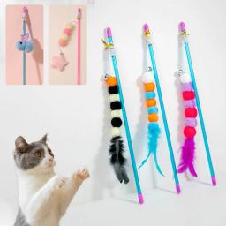 Brinquedo de penas com sino para gatos Teaser de pelúcia simulado, varinha, brinquedo interativo, gatinho catching stick - Image 1