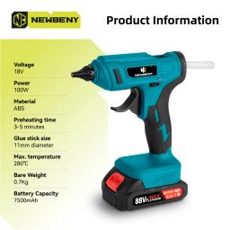 NEWBENY-Pistola de Cola Hot Melt sem fio, 280 °C, portátil, recarregável, 10 unid, 11mm Bastões de cola, DIY Repair Tool for Makita 18V Battery - Image 2
