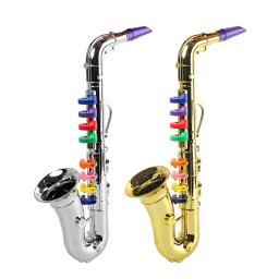 Brinquedo instrumentos musicais educativos, brinquedo, trompete, clarinete, acabamento prateado, com teclas coloridas - Image 1