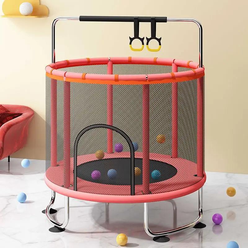 Trampolim interior e exterior com rede protetora para crianças, cama bouncy, barra horizontal, puxar anel, casa - Image 1