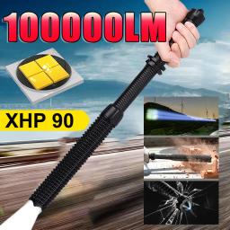 XHP90 Auto-defesa de beisebol lanterna tática, 18650 recarregável, poderoso LED tocha, 100000LM, zoom telescópico, lâmpada de emergência - Image 1