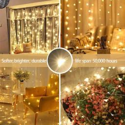 Natal Decoração Cortina LED String Lights 3m Controle Remoto Feriado Casamento Fada Garland Luz para Quarto Ao Ar Livre Casa - Image 3