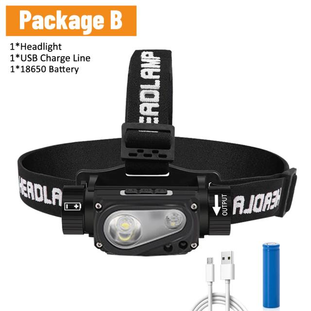 Alta potência LED lanterna 10 modo sensor farol alimentado por bateria 18650 tocha tática XHP50 lanterna trekking pesca acessórios caça noturna spot light outdoor camping light