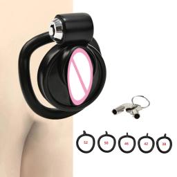 Masculino Penis Chastity Cage Set, Bird Cage Belt, Bondage Slave for Man, Pink Lock Ring, 5 tamanhos Anéis, Melhoria Lock Ring, Sex Toy - Image 2