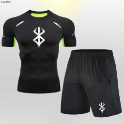 Treino de compressão Anime masculino, camiseta esportiva, terno de shorts, ginásio Fitness, corrida, jogging sportwear, treino Rashguard - Image 5