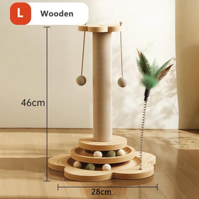 Arranhador de Madeira para Gatos com Sisal e Brinquedo de Mesa Giratória: Durabilidade e Diversão para o Seu Felino