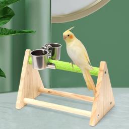 Suporte para alimentador de pássaros com copo alimentador, poleiro de madeira para treinamento de pássaros, papagaio, cacatua - Image 1