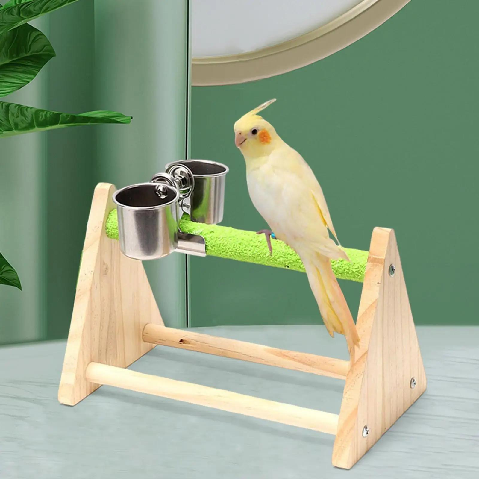 Suporte para alimentador de pássaros com copo alimentador, poleiro de madeira para treinamento de pássaros, papagaio, cacatua - Image 1