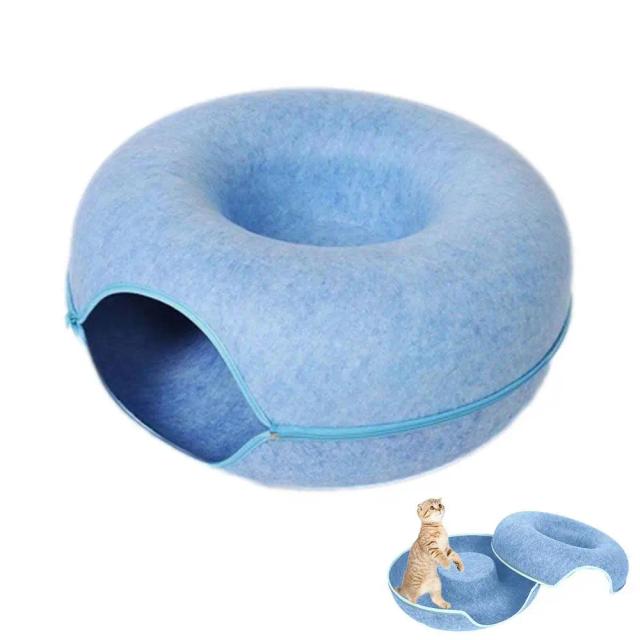 Cama Interativa em Formato de Donut para Gatos e Filhotes com Tunnel e Brinquedos Inclusos